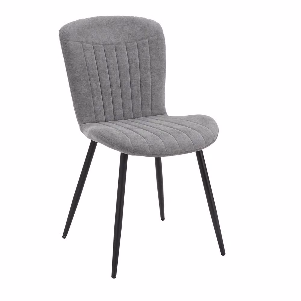 FWStyle Grace Pack of 4 Grey Upholstered Waterfall Clamshell Dining Chairs with Metal Legs – 3