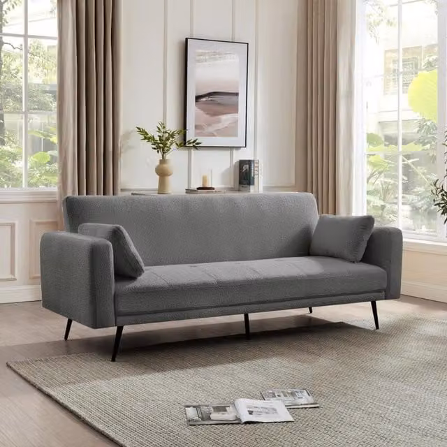Tom Sofa Bed in Grey Boucle with Sleeping Function