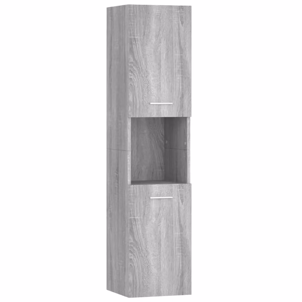 Berkfield Home Grey Sonoma Wall Mounted Bathroom Cabinet with Hinged Doors and Open Shelf, W/D/H: 30 x 30 x 130 cm – 2