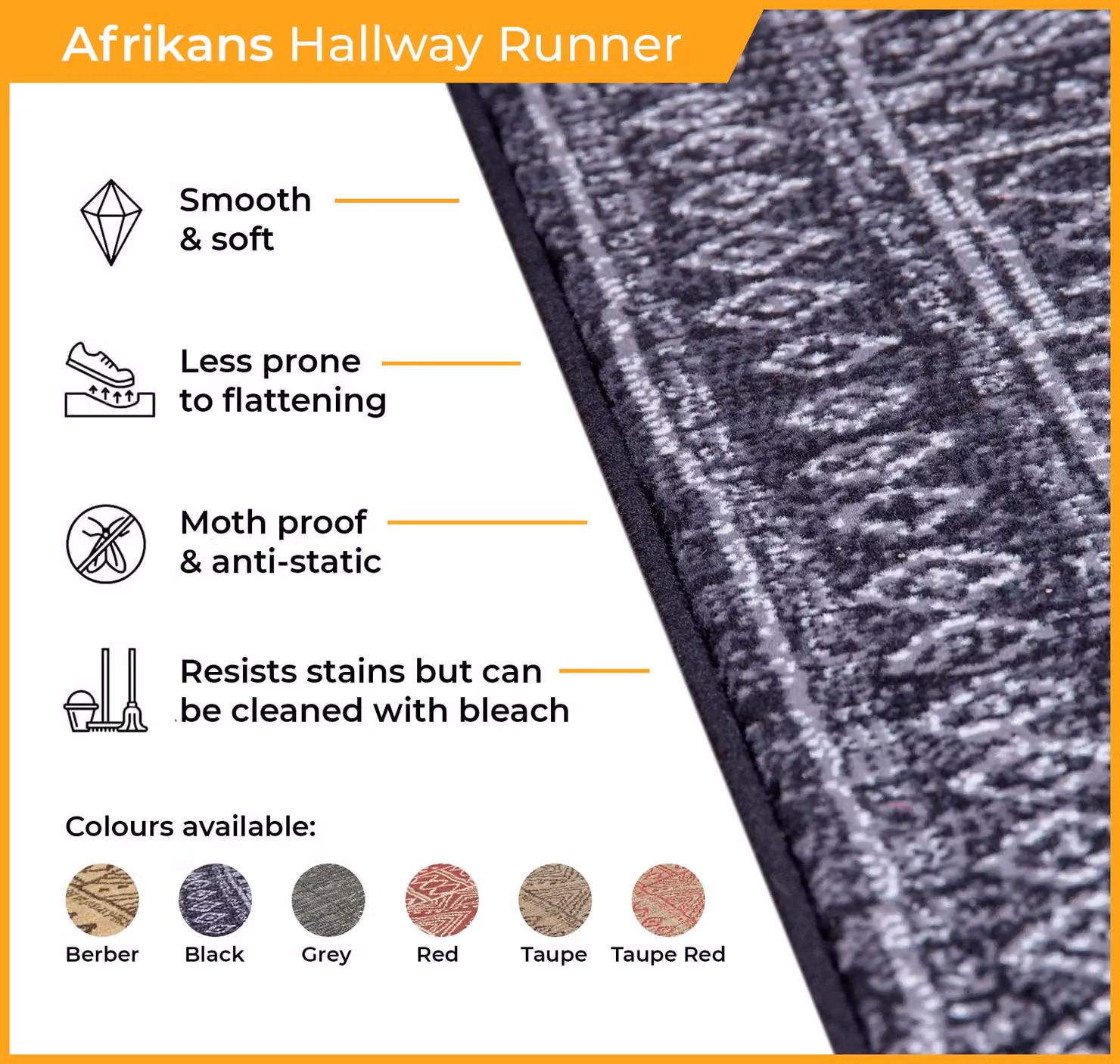 runrug Afrikans Hallway Carpet Runner Rug in Red, W/D/H: 60 x 420 cm – 3