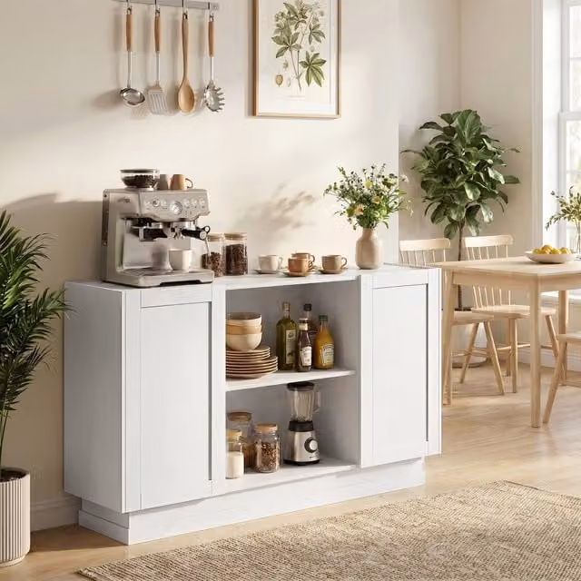 HOMCOM Modern Farmhouse Sideboard Buffet Cabinet in White