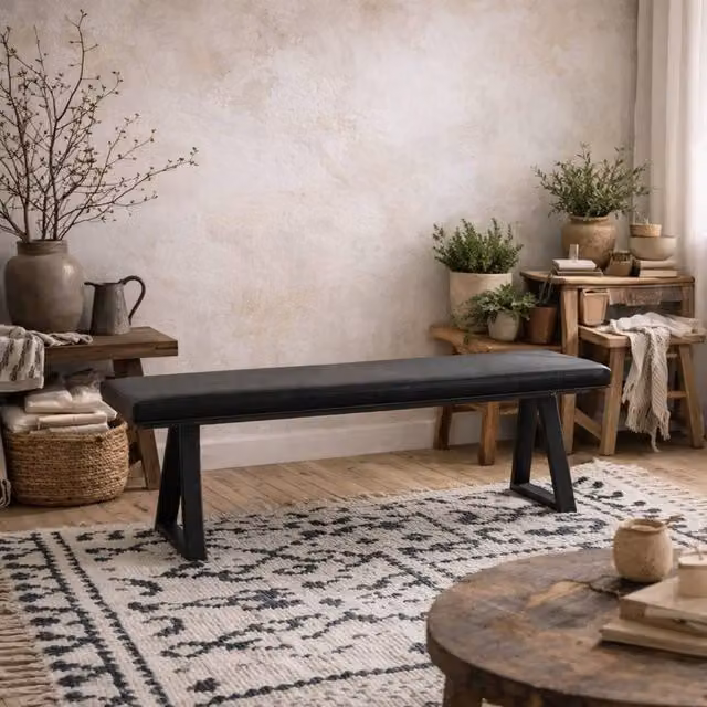 Wyld Haus Balbriggan Black Faux Leather Bench W: 180 cm, D: 34 cm, H: 45 cm – 1