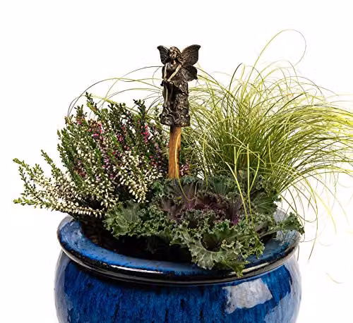 Jardinopia Fairy Sitting On Tree Stump Stake or Cane Topper, Bronze, H 8.5 x W 5 x D 4.5 cm – 4