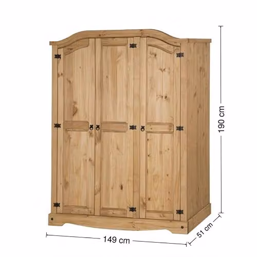 Mercers Furniture Corona 3 Door Arch Top Wardrobe in Antique Waxed Solid Pine Wood, H 190 cm x W 149 cm x D 51 cm – 2