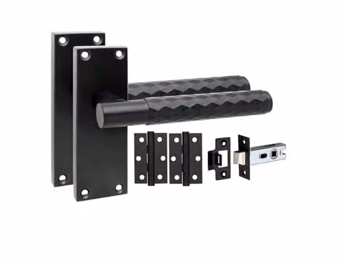 Golden Grace Knurled Long Backplate Latch Door Handle Set in Matt Black, 6 Sets – 2