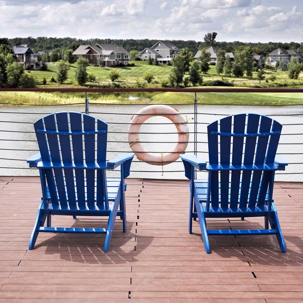 Mona Vale Furniture All-Weather Outdoor Foldable Adirondack Lounge Chair with Footrest in Blue – 4