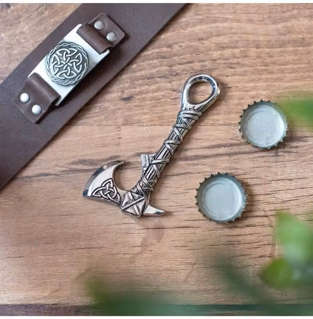 KDMD Celtic Axe Bottle Opener, Silver Metal Knotwork Bar Accessory