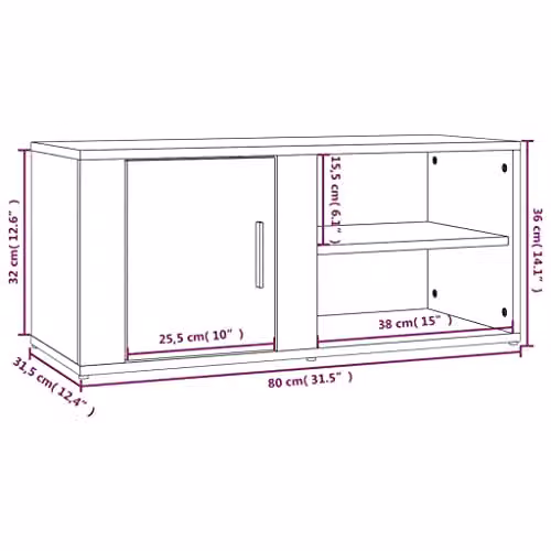 vidaXL Set of 2 Modern TV Cabinets in Concrete Grey, Engineered Wood, W/D/H: 80 x 31.5 x 36 cm – 3