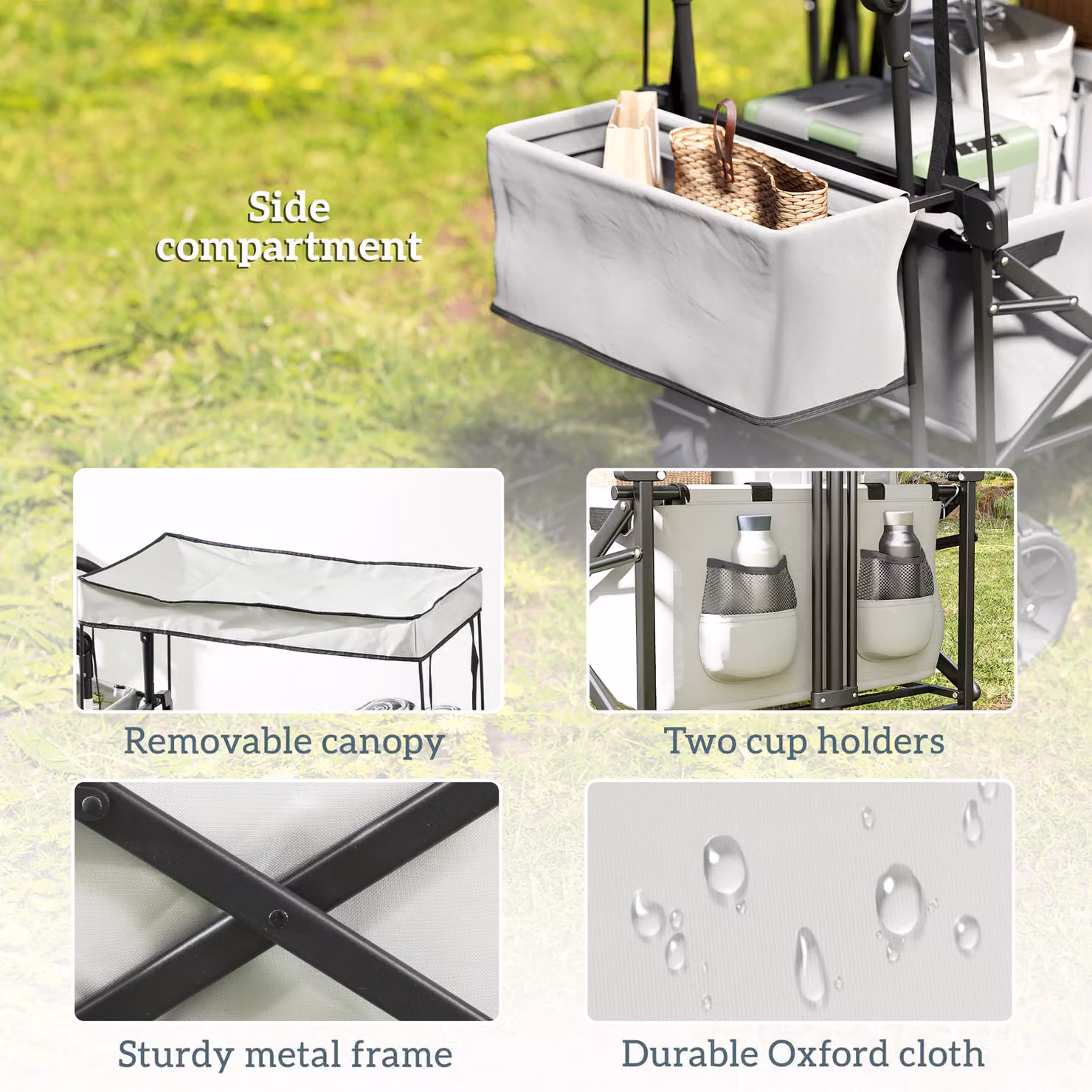 Outsunny Folding Trolley Cart with Overhead Canopy and 4 Wheels in Grey – 5