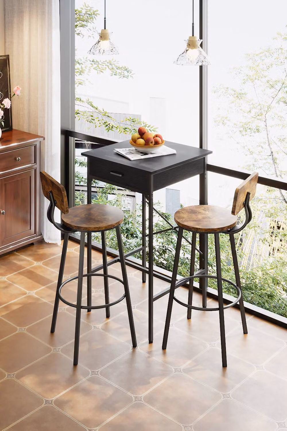 Living and Home Modern Square Tall Cafe Bar Table in Matt Black Metal – 3