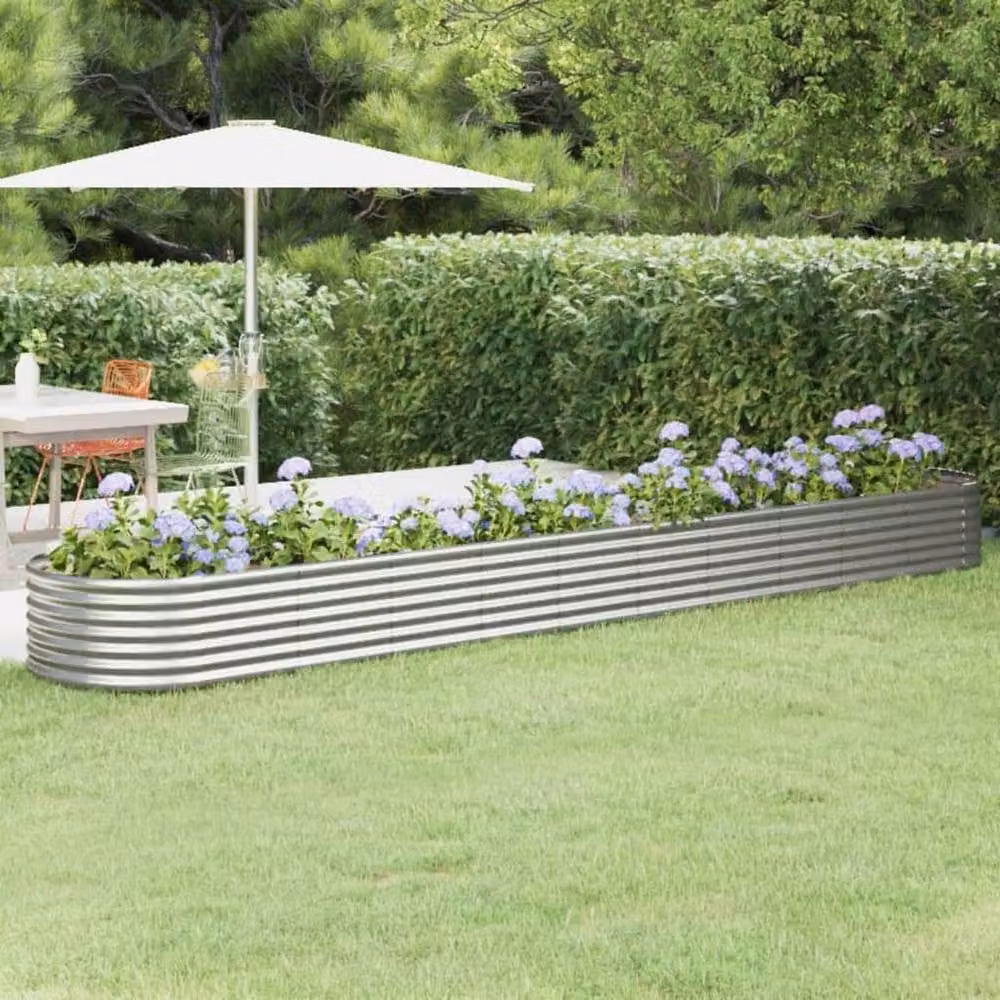 Berkfield Home Garden Powder-coated Steel Raised Bed in Silver, W: 440 cm, D: 80 cm, H: 36 cm – 1