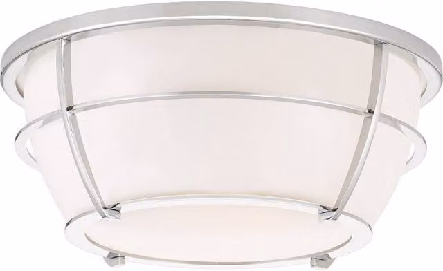 Elstead Chance 2 Light Flush Mount Ceiling Lamp in Polished Chrome and Grey Glass with E27 Socket