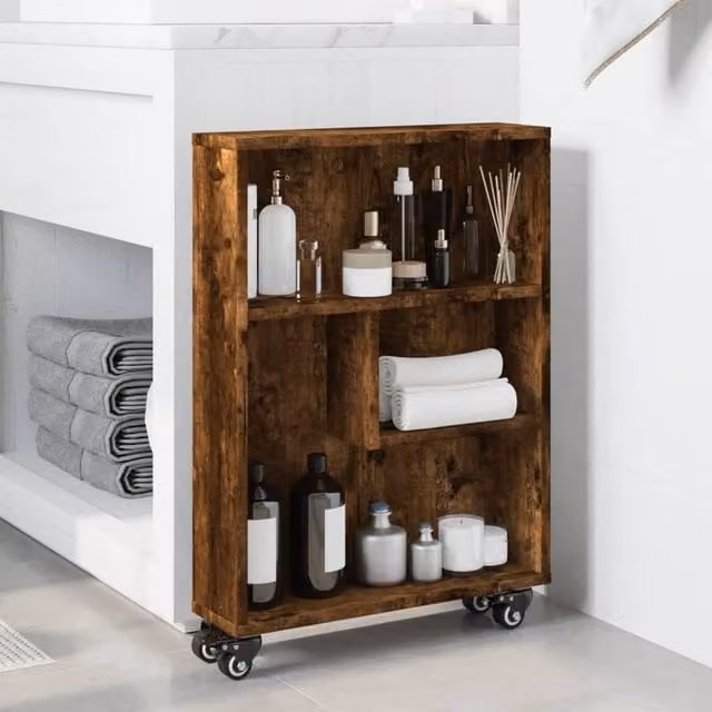 Berkfield Home Narrow Storage Trolley in Smoked Oak Brown, W/D/H: 48 x 13 x 68 cm