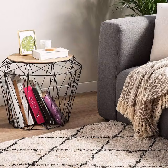 Wyld and Coco Geometric Glam Side Table in Black with Removable Light Wood Top, W/D/H: 43 x 43 x 38 cm – 1