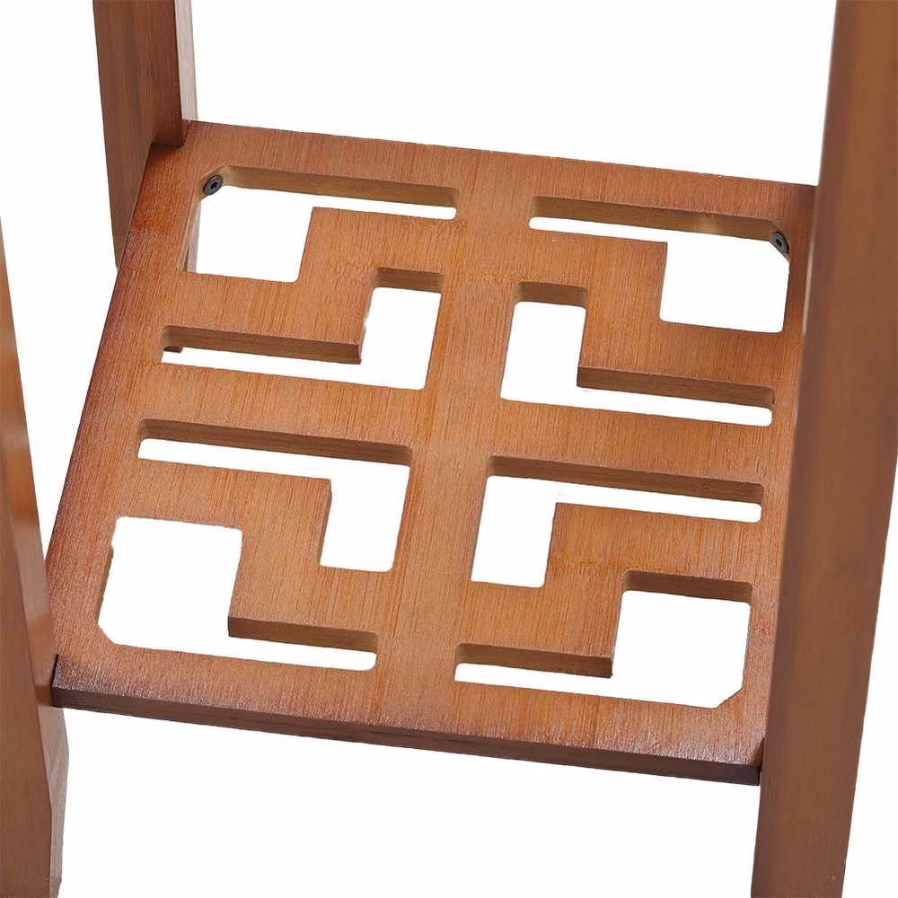 ExtraStar 2-Tier Bamboo Plant Stand in Brown, Oriental Style Carved Tall Flower Stand – 3