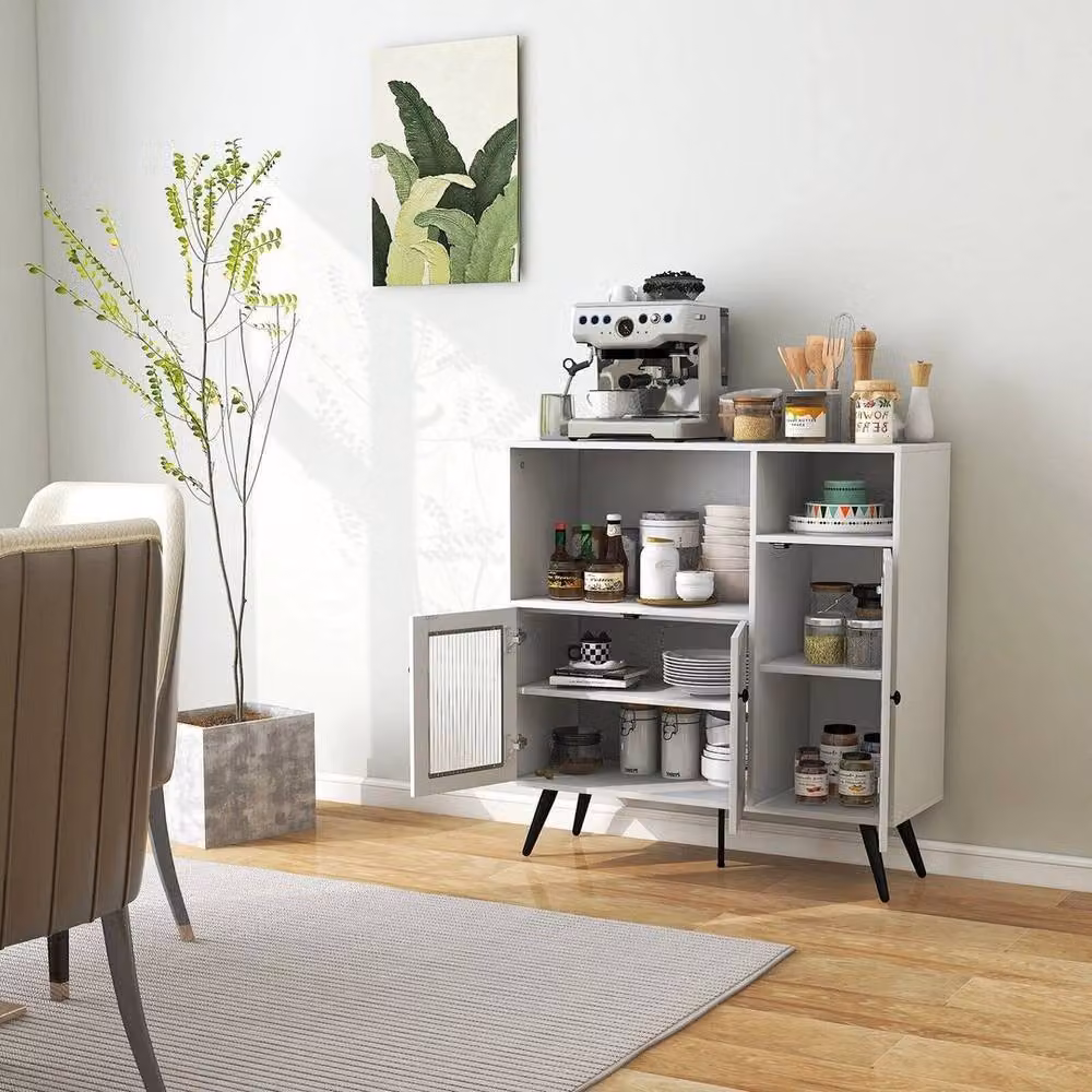 KORVIXA Kitchen Storage Cabinet Buffet Sideboard in White with Tempered Glass Doors, W/D/H: 100 x 100 x 100 cm – 3