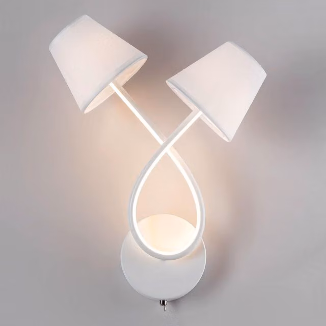Harper Living LED Wall Sconce Lamp with 2 Vintage Fabric Shades and Toggle Switch, White
