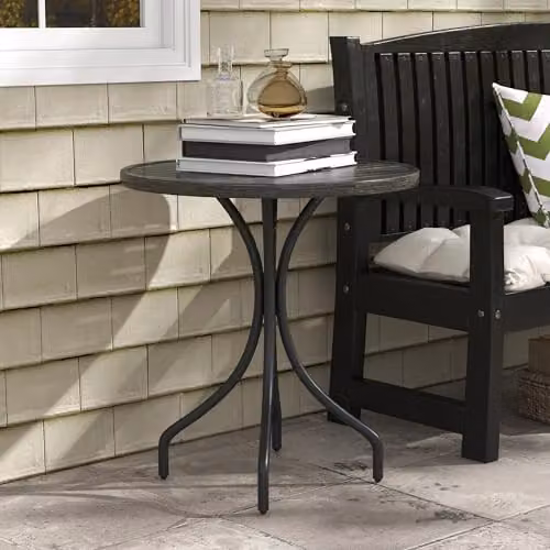 Outsunny Round Garden Side Table with Powder Coated Metal Frame, Grey, Diameter: 66 cm – 2