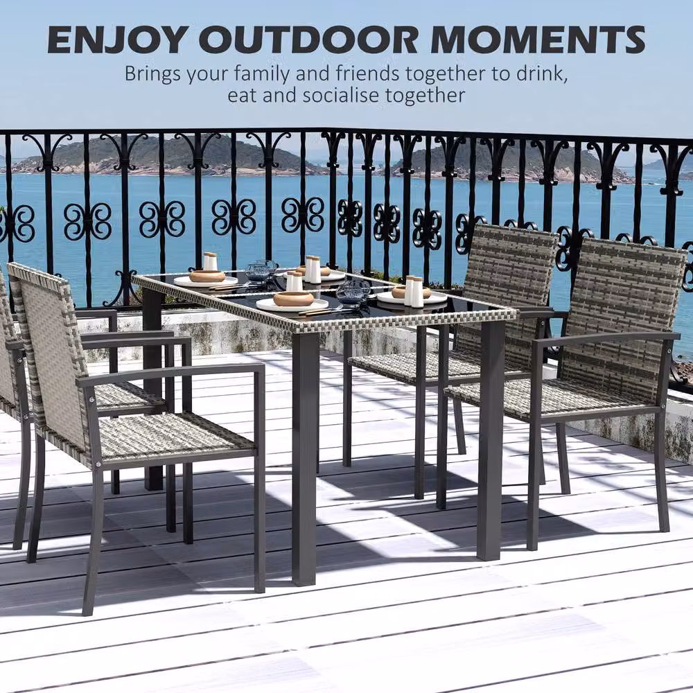 OUTSUNNY 4 Seater Rattan Garden Furniture Set with Glass Tabletop in Mid Grey – 3