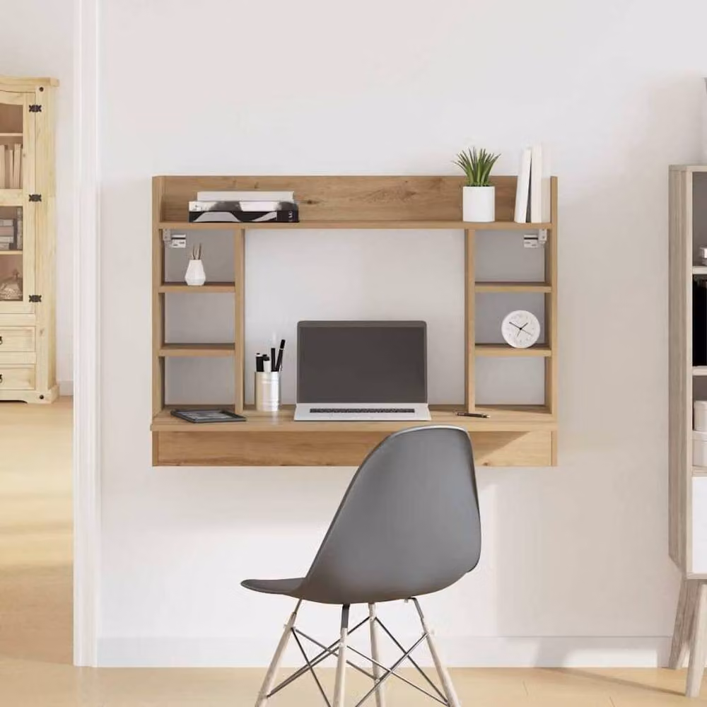 Berkfield Home Artisan Oak Wall-Mounted Writing Desk, Brown, W/D/H: 105 x 48 x 75 cm – 2
