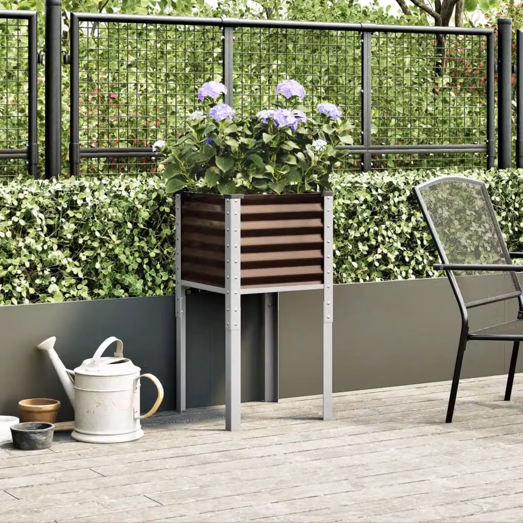 Berkfield Home Steel Garden Planter Tub in Brown, W/D/H: 45 x 45 x 88 cm – 2