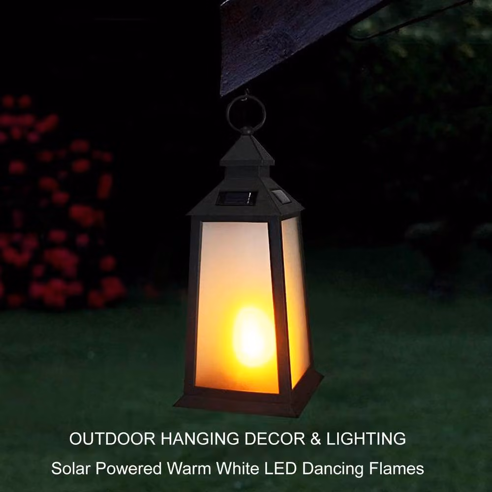 Bright Zeal 2 Pack Black Solar LED Lanterns with Flickering Flame, Height: 35.56 cm – 2