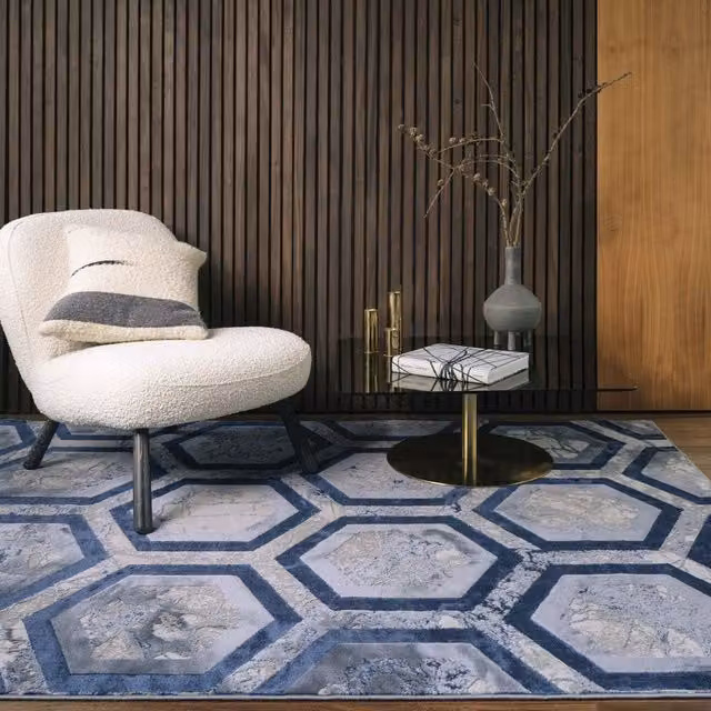 The Rug Shop UK Modern Abstract Area Rug in Dark Blue, Polyester and Polypropylene, W: 200 cm, D: 290 cm