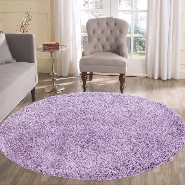 Desire Rugs Plain Shaggy Area Rug in Purple, W/D: 120 x 120 cm