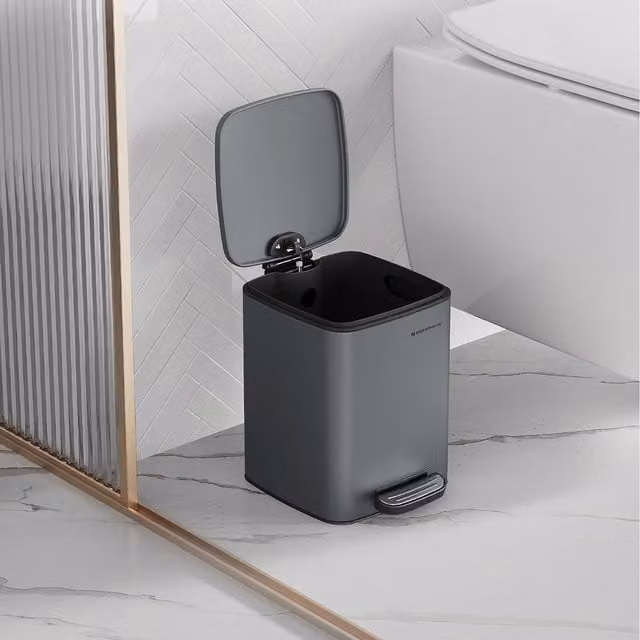 SONGMICS 6 L Steel Pedal Kitchen Bin with Removable Inner Bucket, Grey
