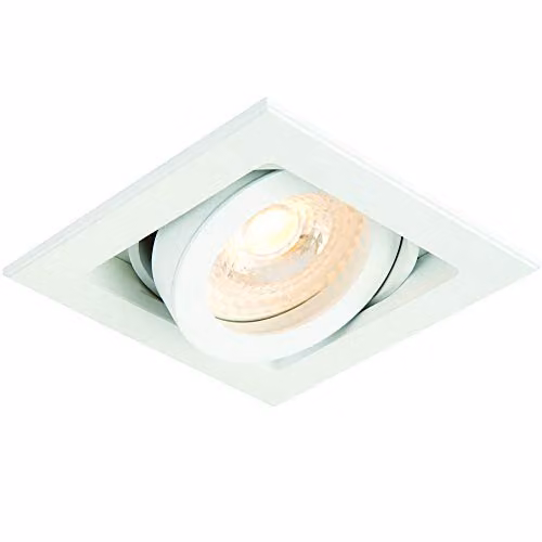 Loops Square Adjustable Recessed Ceiling Spotlight in White, GU10, Dimmable Modern Downlight