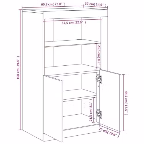 vidaXL Modern Side Cabinet with Integrated LED Lights in Concrete Grey, Engineered Wood and Glass – 3