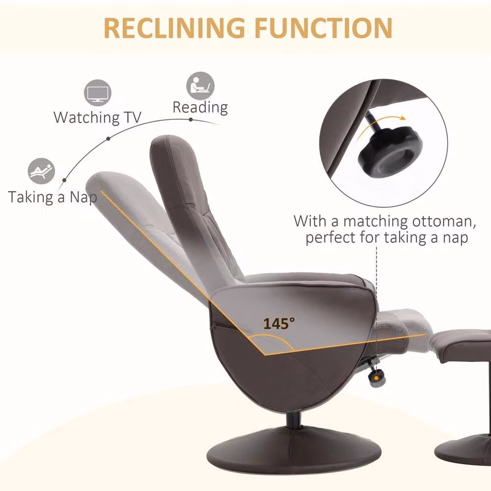NESTLUNE Grey PU Leather 2 Piece Reclining Armchair Set – 4