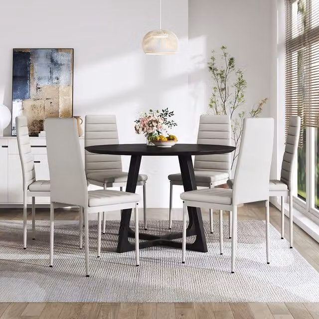 Komore Set of 6 Modern White Faux Leather High-Back Armless Dining Chairs