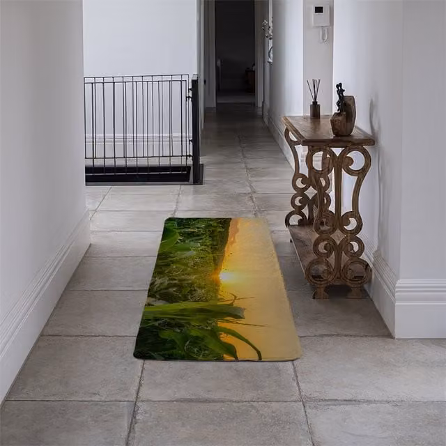 Benjamin Tate Design LTD Designer Runner Rug in Green with Faux Fur and Non-Slip Backing