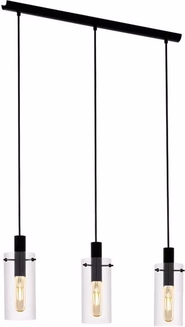 Loops Black 3 Bulb Pendant Ceiling Light with Transparent Glass Shades and E27 Sockets
