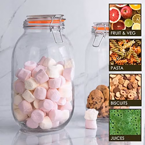 Argon Tableware Set of 6 Transparent Glass Storage Jars with Clip Lids and Labels, 3 l Each – 4