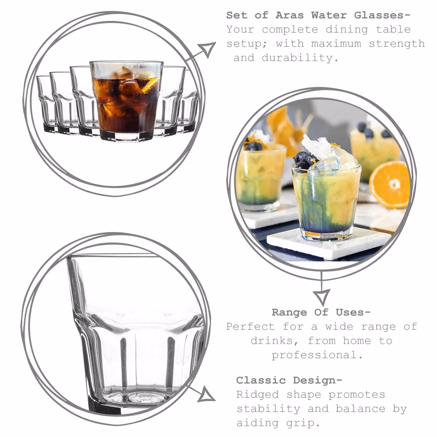 LAV Aras Transparent Tumbler Glasses, 200ml, Pack of 6 – 2