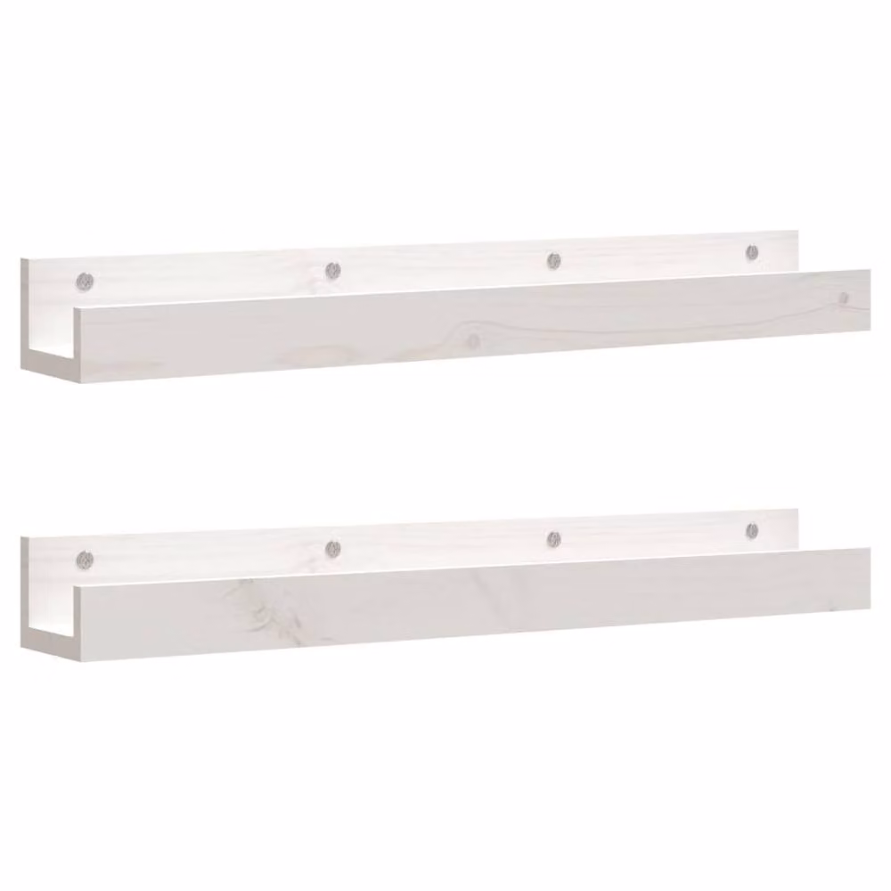 Berkfield Home Set of 2 White Rustic Solid Wood Pine Wall Shelves, W: 80 cm, D: 12 cm, H: 9 cm – 2