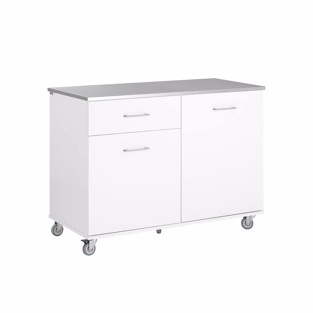 SoBuy Mobile Kitchen Island with Stainless Steel Top in White – 2