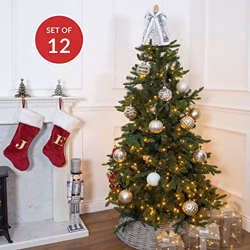The Christmas Workshop Set of 12 Shatterproof Textured Gold Baubles with Hanging String – 3