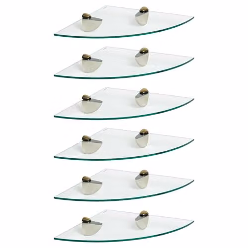 Harbour Housewares 6x Wall-Mounted Glass Corner Shelves in Gold and Transparent, W/D/H: 30 x 30 x 30 cm