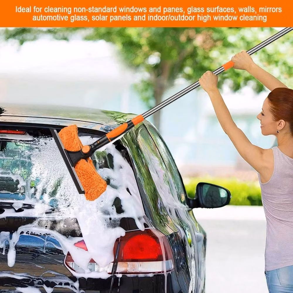 NESTLUNE Extendable Window Washer with Rubber Squeegee and Scraper, Orange, W: 100 cm, H: 15 cm – 4
