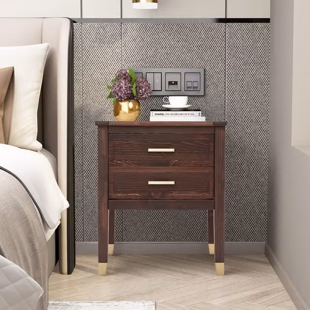 Cabinet Bits Palazzi Large Bedside Table in Brown Wood and Metal