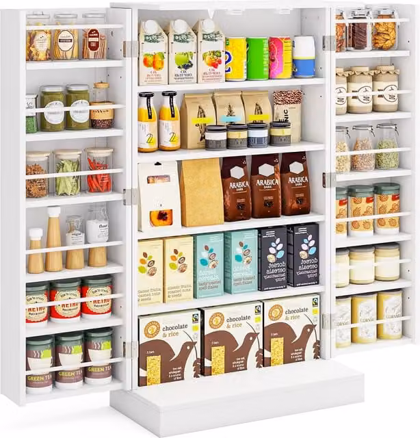 Costway Tall Kitchen Pantry Storage Cabinet with Hinged Doors in White