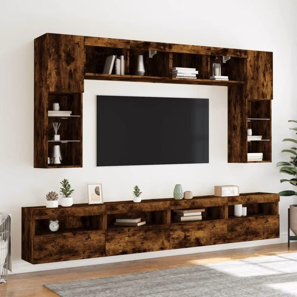 Berkfield Home TV Wall Cabinet with LED Lights in Smoked Oak Brown, W/D/H: 60 x 30 x 40 cm – 6