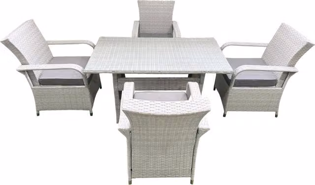 Fimous 4 Seater Rattan Garden Furniture Set with Rectangular Glass Dining Table and Chairs in Light Grey