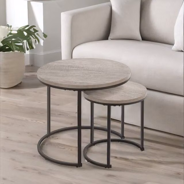 Rafaelo Mobilia Set of 2 Round Nesting Tables in Grey and Black
