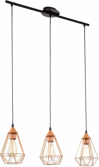 Loops Industrial Metal Hanging Ceiling Pendant Light in Copper and Black with 3x E27 Sockets – 1