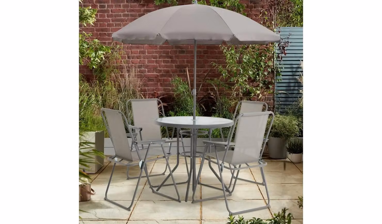 Cheap Furniture Warehouse 4 Seater Metal and Glass Patio Set in Matt Grey