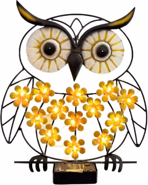 Quipulse Solar-Powered LED Wrought-Iron Owl Wall Light in Black with Dusk Sensor and Warm White Light